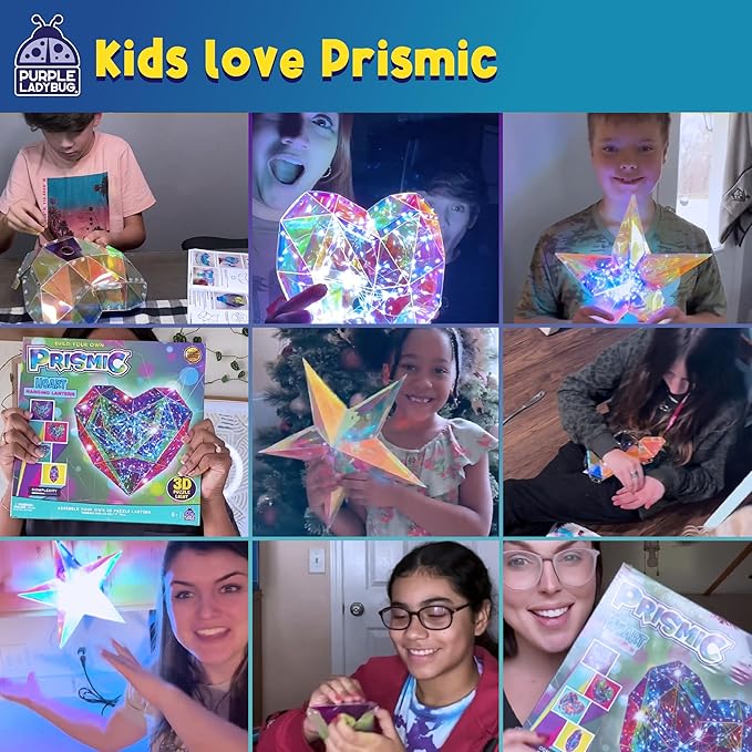Prismic Heart-Shaped DIY Lantern Craft Kit - Brithday Gifts for Kids 8-12, Gifts for 8-12 Years Old Summer, 3D Light-Up Room Decor for Girls, Creative Night Light Arts & Crafts Set for Kids