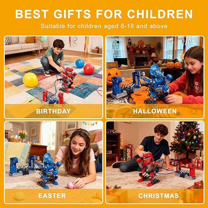 Hydraulic Boxing Bots, STEM Building Kit for Kids, Build 2 Hydraulic-Powered Battle Robots for Kids, STEM Educational Fighting Robots Toy Set, Gift for Birthday for Boys & Girls Ages 8-16