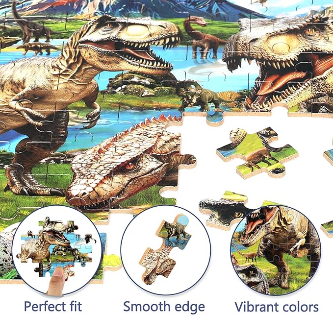 Dinosaur World Puzzles for Kids Ages 4-8, 100 Pieces Jigsaw Puzzles for Kids Ages 3-5 Puzzle for Girls and Boys Learning Educational Puzzles Toys in a Metal Box