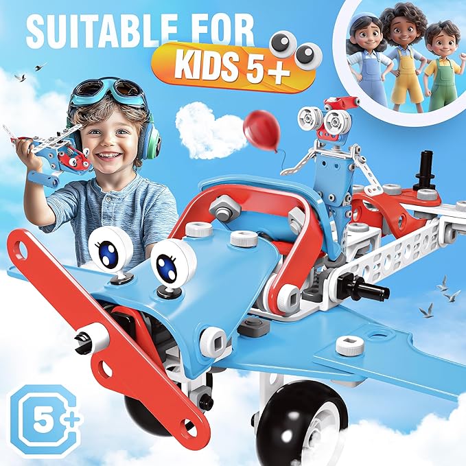 SMILESSKIDDO STEM Kits, 6-in-1 Kids Building Blocks Set - 142 PCS Educational Construction Toys with Storage Box for Kids Ages 5+