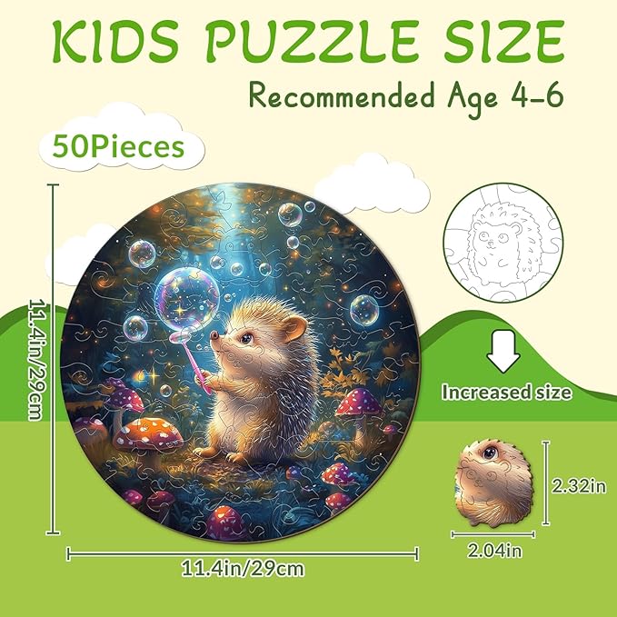 Wooden Puzzles for Kids Ages 4-6 - Bubble Hedgehog 50 Pieces Children Puzzles - Large Pieces Kids Puzzle with Unique Shapes - Educational Puzzles Toys for Boys and Girls (11.4 * 11.4 in)