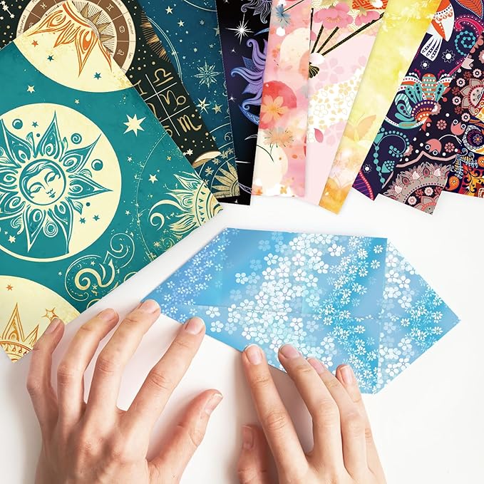 Origami 6x6 Paper Kit 150 Sheets 150 Vivid Colors Double Sided Same Printed Traditional Patterns Square for Arts Crafts Projects Japan Traditional Chiyo.Ethnic Style