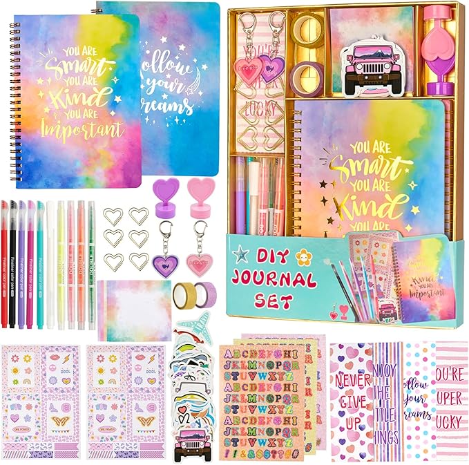 2-PC DIY Journal Kit for Girls Age 8-14, DIY Journal Set for Teen Girl,Christmas|Birthday Gift for 8 9 10 11 12 13 14 Year Old Girl Ideas, Stationery|Scrapbook|Diary Art Crafts Supplies Toy Set