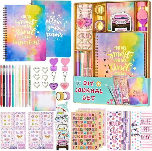 2-PC DIY Journal Kit for Girls Age 8-14, DIY Journal Set for Teen Girl,Christmas|Birthday Gift for 8 9 10 11 12 13 14 Year Old Girl Ideas, Stationery|Scrapbook|Diary Art Crafts Supplies Toy Set