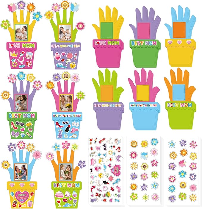 24 PCS Mother's Day Picture Frame Ornaments Paper DIY Photo Frame Craft Set Hanging Decorations For Mother Gifts(Flowerpot)