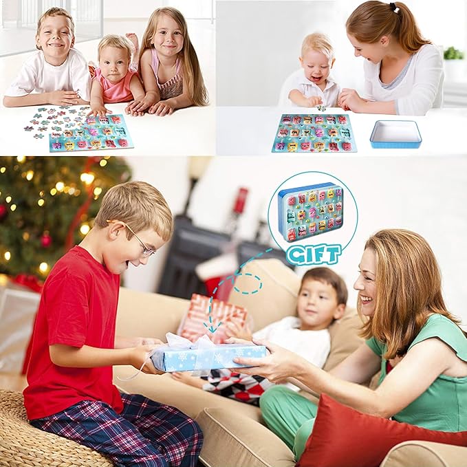 LELEMON Popsicle Monsters Puzzles for Kids Ages 4-8,100 Pieces Funny Colorful Monsters Ice Cream Jigsaw Puzzles in a Metal Box,Cute Monster Popsicles Learning Educational Toys for Boys Girls