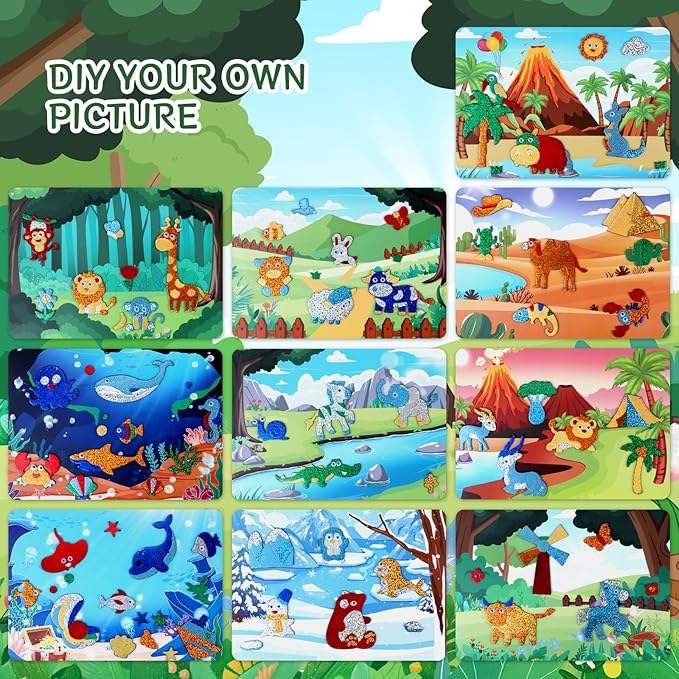 PERRYHOME Foil Arts and Crafts Kits-DIY No Mess Animal Fun Foil Paper Craft Kits,Non-Toxic Kids Car Airplane Travel Activities Toys,Gifts for 4 5 6 7 8 Year Old Girls Boys Toddler Children