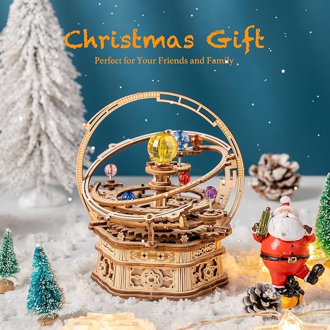 ROKR 3D Puzzles for Adults Orrery Music Box Wooden Model Building Set, DIY Wood Craft Kit Solar System Kit STEM Toys Gifts for Man/Woman