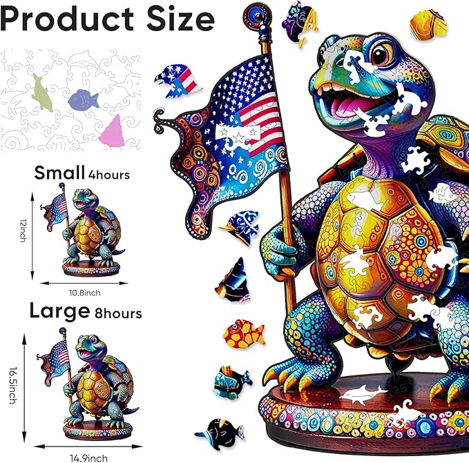 Wooden Puzzles for Adults, 455 Pieces Flag Turtle Wooden Jigsaw Puzzles, Animal Unique Shaped Puzzle Gifts for Adults and Kids on Birthday, Thanksgiving, Family Puzzle Games (15.6''*17.3'')