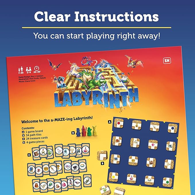 Ravensburger Labyrinth Board Game - A Strategic Maze Challenge for Family Nights - Find Treasures & Block Opponents - MESH Accredited - Great Birthday Gift - 2-4 Players - Kids Ages 7-10 and Older