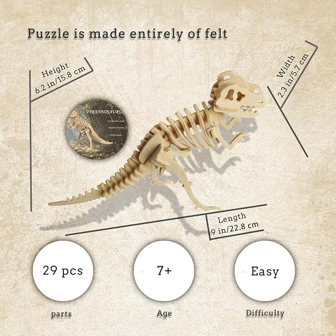 3D Puzzles for Kids, Different from Wooden Puzzles, Felt Tyrannosaurus Rex DIY Three-Dimensional Puzzle, Dinosaur Puzzle Toy Educational Game Set Gift