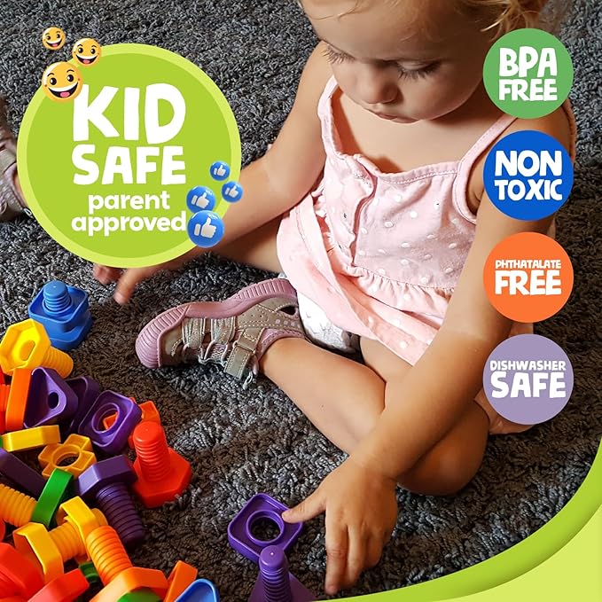 Skoolzy 24 Pc Jumbo Nuts and Bolts - STEM Motor Skills & Therapy Activity Set for Kids & Seniors