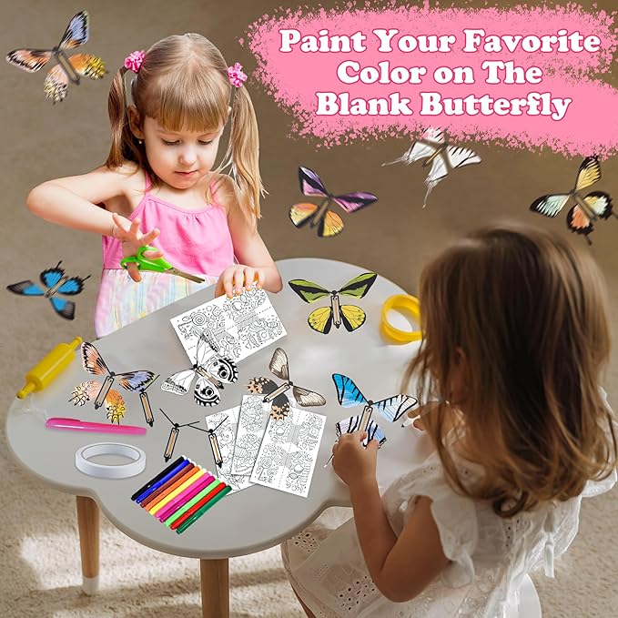 36-Pack DIY Butterfly Craft Kit for Kids - Includes 23 Paper Butterflies and 13 Color Pens, Make Your Own Rubber Band Wind Up Butterfly Toy, Perfect for Party Games, School Activities, Surprise Cards