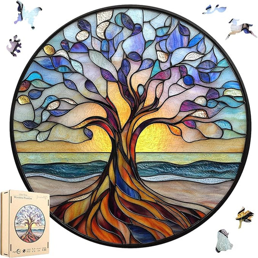 Wooden Puzzle for Adults - 3D Tree of Life Wooden Jigsaw Puzzles 500 Piece, Unique Shaped Challenging Puzzles, Exquisite Packaging, Best Gift Toys for Family Friends 16.5x16.5 in