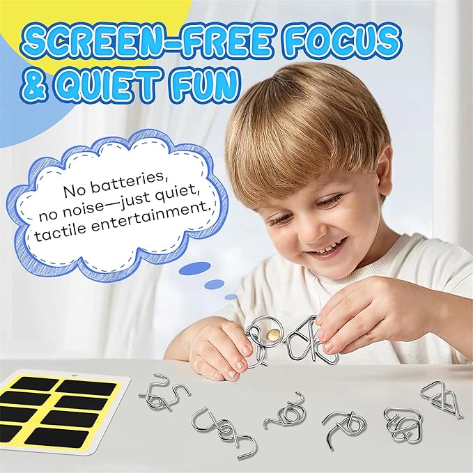 Metal Wire Puzzle Set,Brain Teaser Metals Puzzle ,Chinese Ring Magic Trick Toy for Party Favor Kids 7-14 and Adults Challenge (C(Metal))