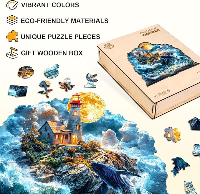 Wooden Puzzles for Adults, Wooden Jigsaw Puzzles for Adults Kids, Dream Sea Wonder Unique Shaped Wood Puzzles Adult, Creative Gifts for Friends Family Game, Home Decor(11.4 * 10.6in 175pcs)