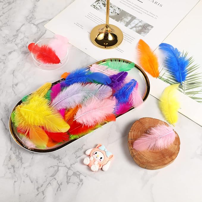 Soarer Colorful Craft Rooster Feathers - 300pcs 3-5inch Colored Feathers Bulk for Kindergarten DIY Crafts,Wedding Home Party Decorations,Dream Catcher Supplies(Rooster Colorful)
