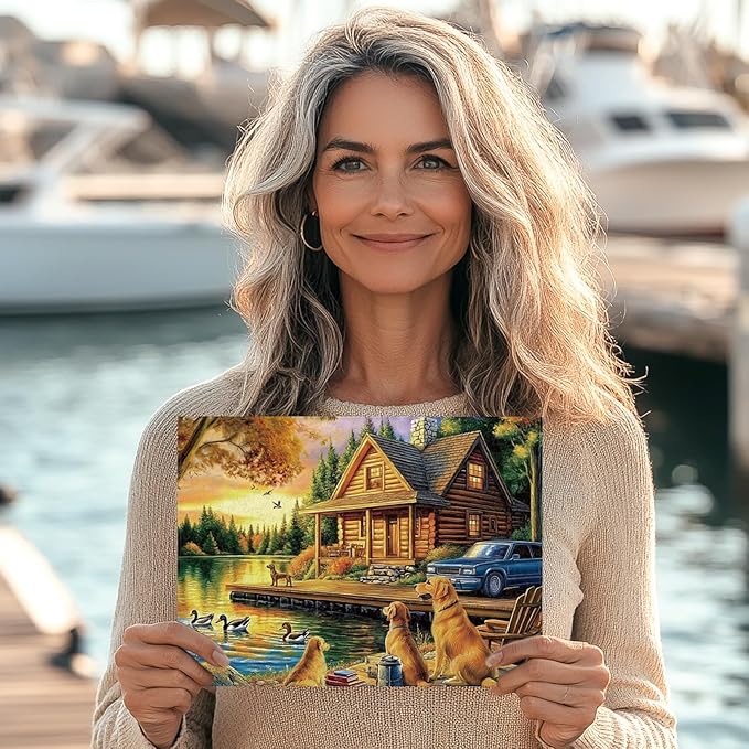 GLOBLELAND 300Pcs Lake Dog Wooden Jigsaw Puzzles for Adults 11.22x15.16inch Colorful Golden Retriever and Duck Wood Puzzles Holiday Birthday Gifts