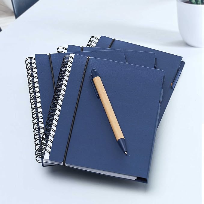DISCOUNT PROMOS Spiral Notebooks with Elastic Closure Set of 10, Bulk Pack - Perfect for School, Office, Business and More - Navy Blue