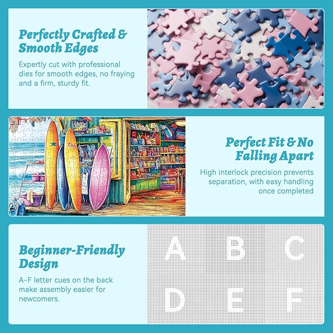 500 Piece Puzzles for Adults, Seaside Souvenir Shop Jigsaw Puzzle with Surfboards, Adult Jigsaw Puzzle for Relaxation and Gift, Coastal Scene Puzzle Game for Adults, Kids and Seniors, 20.5" x 15"