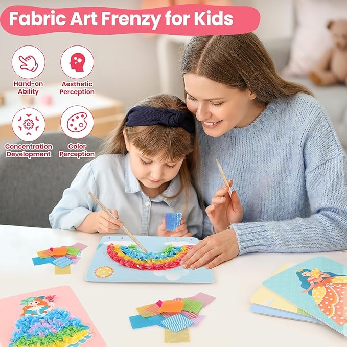 YOTOY Fabric Art Frenzy Toys for Girls Age 3 4 5 6 7 8 Years Old, Poke Art Kits, Fabric Art for Kids, Creative Puzzle Puncture Painting Toy Gift for Kid, Arts and Crafts for Kids Ages 6-8 Year Old