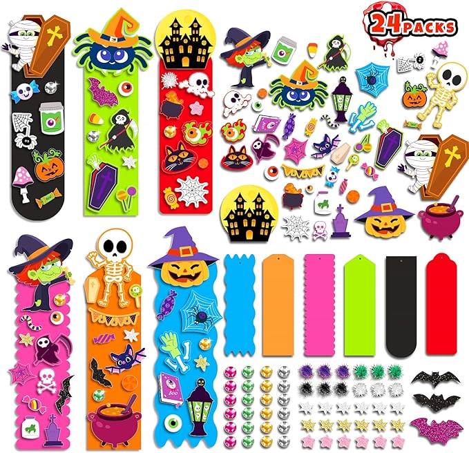 AuroTops 24 Pack Halloween Crafts for Kids,Halloween Bookmarks for Kids Party Favors DIY Bookmarks Kits Trick or Treat Gifts Goodie Bags Gifts Treat Bags Fillers Bulk Classroom Prizes Party Decoration