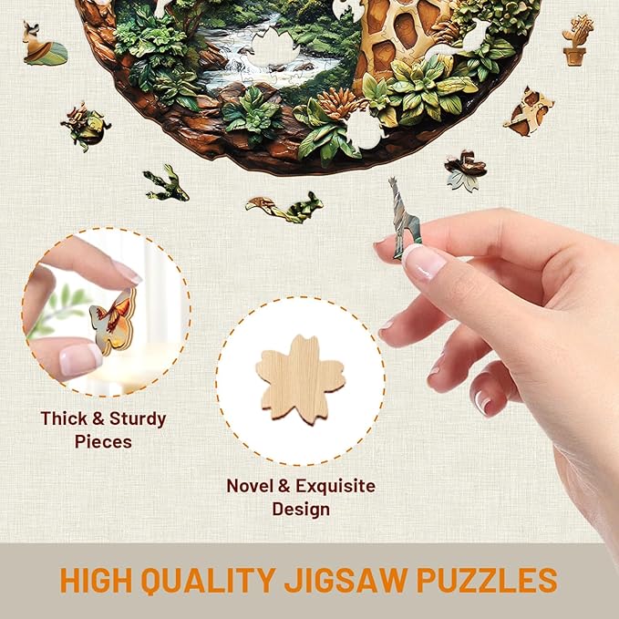 Wooden Puzzles for Adults, Giraffe Wooden Jigsaw Puzzles for Adults, Nature Landscape Flat Puzzle with 3D Visual Effect, Unique Animal Shaped Wood Puzzle, Fun Gifts & Home Decor (M-11.4*11.1in-195Pcs)