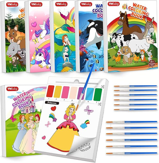 Paint with Water Books for Kid,6 Coloring Book With Magic Paint Set for Kids,Travel Coloring Kit,Arts and Crafts Suitable for Birthday (Girls Like)