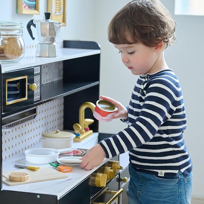 Teamson Kids Wooden Play Kitchen for Toddlers with Accessories, Pretend Cooking Set for Kids Age 3+, Black Toy Kitchen Playset, Retro Design, Realistic Features for Boys & Girls, St. Louis Collection