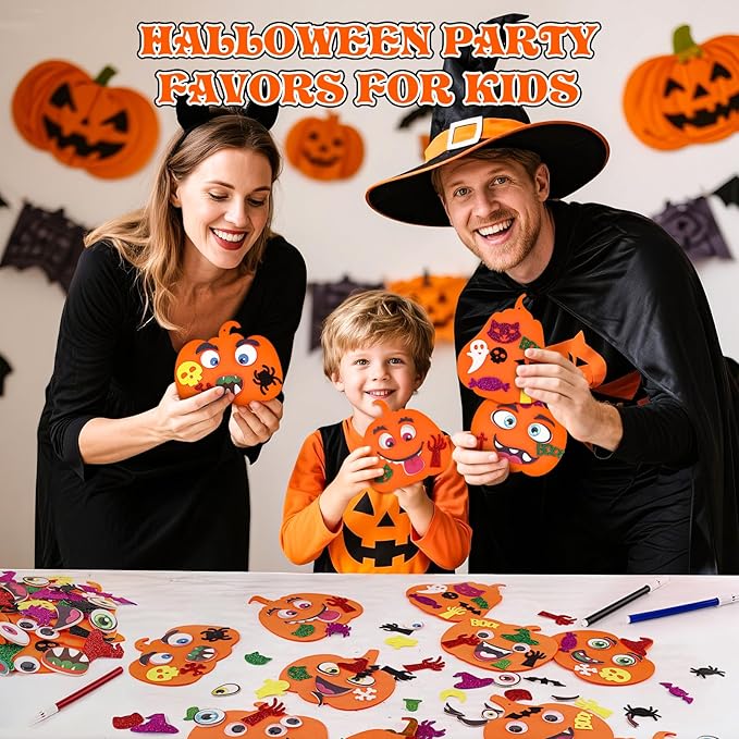312 PCS Halloween Crafts for Kids, DIY Foam Pumpkins for Craft Bulk, Halloween Arts and Crafts for Party Favors Supplies, Halloween's Decorations, Classroom Craft Activities