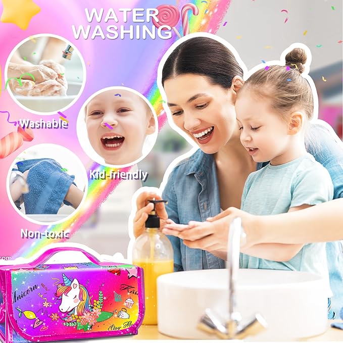 weirtoya 56 PCS Washable Scented Markers Set with Glitter Pencil Case, Mermaid Unicorn Arts and Crafts for kids 4-6-8 Kids Coloring Drawing Kits for 4-8 Years Old Girls Birthday Gifts