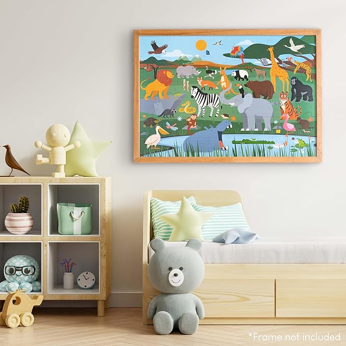BONNYCO Giant Floor Puzzles for Kids of Jungle Animals with 48 Large Pieces. Safari Jumbo Puzzle 36.2 x 24.4 in, Gifts for Boys and Girls, Educational Kids Toys Ages 2-8