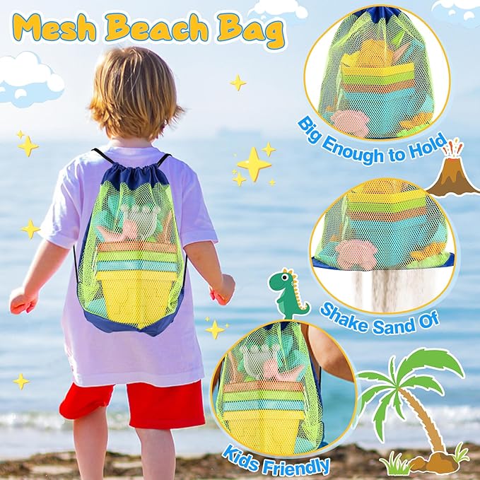 Beach Sand Toys, Sandbox Toys for Kids Family Sharing Set, Sand Castle Kit with 4 Beach Buckets and 4 Shovel Tools & Sand Molds, Travel Beach Toys for Toddlers Boys Girls Age 4-12