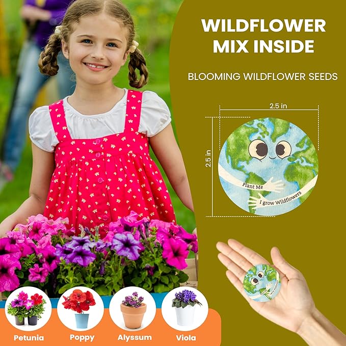 25 Plantable Seed Paper Cards- Earth Circles with Wildflower Seeds, Kids Craft Activity, Educational Garden Party Favor, School Crafts - 2.5 inch