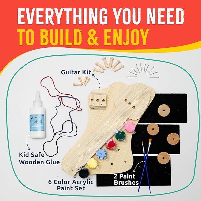 SparkJump DIY Wood Building Kits, STEM Woodworking Kit for Kids, Creative Fun Craft Projects, Great Gift for Boys & Girls (Wooden Guitar, 1-Pack)