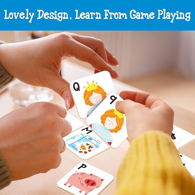 52 PCS Alphabet Memory Game, 26 Pairs Uppercase & Lowercase Letters Matching Game, Educational Early Learning Toy for Toddlers, Kindergarten, Kids 3+