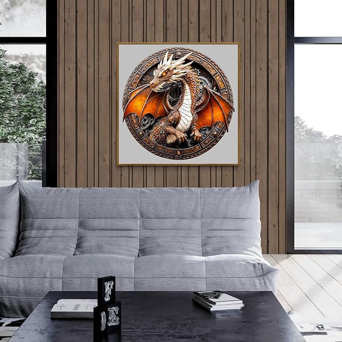 Wooden Puzzles for Adults 300 Pices, Dragon 3D Puzzles for Adults, Mechanical Dragon Irregular Jigsaw Puzzles, Flat Puzzels with 3D Visual Effect, Finished Puzzle Size is 13.4 x 13.3in