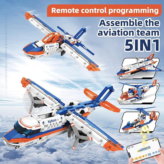 STEM Building Toys for Kids 6-14,5-in-1 Remote & App Controlled Construction Plane/Jet Aircraft/Helicopter/Space Shuttle/Wing Aircraft,325 Pcs Building Blocks Set Birthday Gift Ideas for Boys Girls