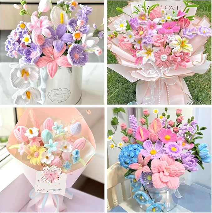 Pipe Cleaners Craft Kit 8 Assorted Colors Pipe Cleaners Bulk Flower Making Kit Chenille Stems DIY Arts and Crafts Supplies for Kids Adults Creative Bouquet Festival Home Decor Toys Gifts, Lily