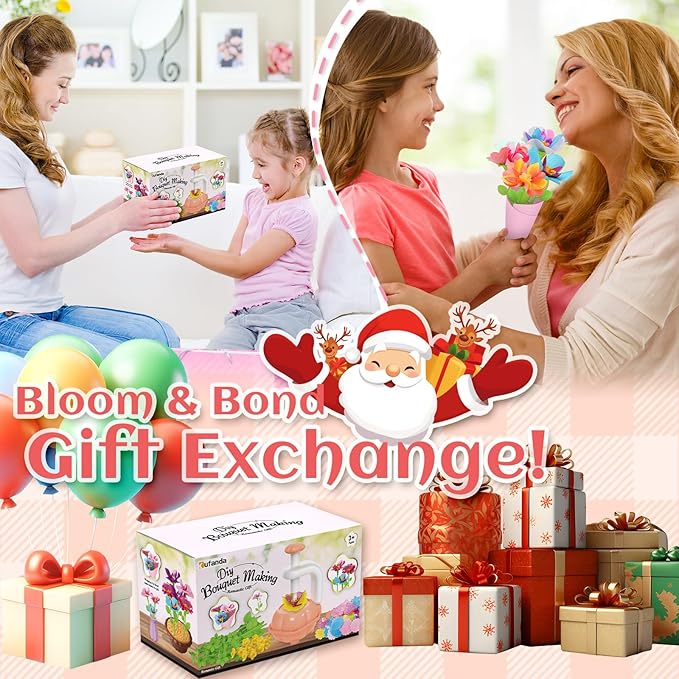 Fabric Flower Bouquets Toys for Toddlers and Girls Ages 3 4 5 6 7 8 9, Arts & Crafts Kit for 4-8 Year Old Kids, Ideal Festive Xmas Gifts for Preschool Girls, Educational Handmade DIY Activity Set