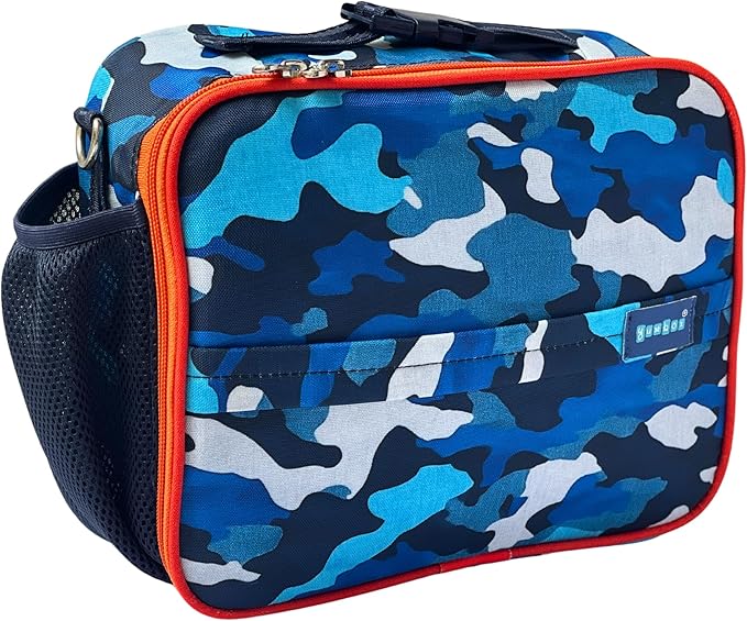 Yumbox Kids Lunch Bag, Holds Lunch Box and Water Bottle, 3 Ways to Carry, Zip Closure, Inside Zipper Netting, Wipe Clean Fabric with EVA lining for extra insulation (Camo)