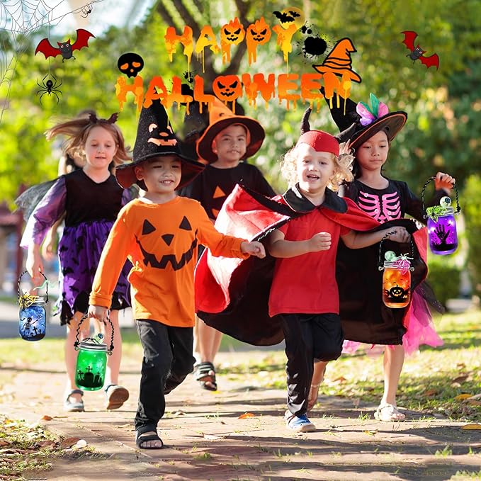 Letapapa Halloween Crafts for Kids, 12 PCS Mason Jar with Accessories for DIY Craft & Art Party Favor Supplies, Halloween Decoration Trick or Treat, Classroom Art Activities