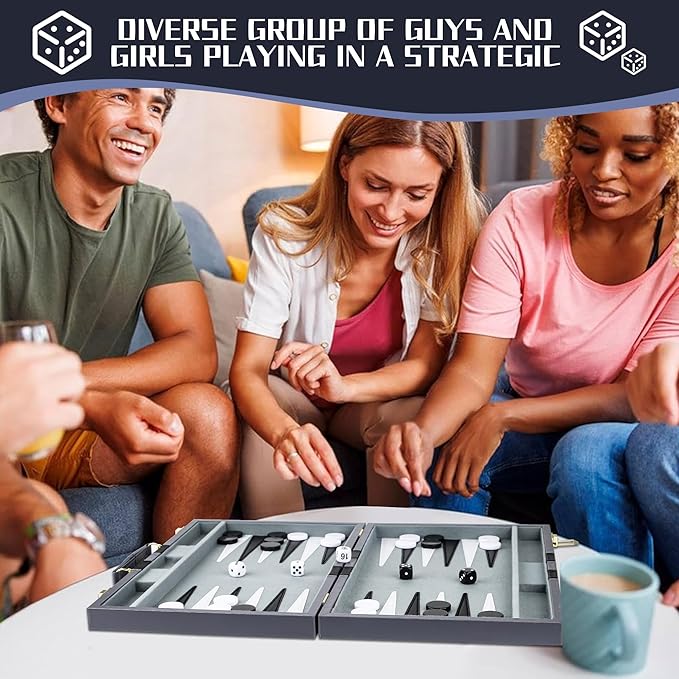 Froggod 15 inch Backgammon Sets for Adults - Classic Board Game for Adults - Portable Travel Backgammon Set for 2 Players - Perfect Adult Board Games for Gifts & Family Fun(Gray)