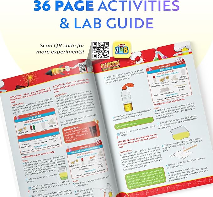 Playz Kaboom! 50+ Explosive Science Experiments Kit for Kids Age 8-12 with 25 Playz Lab Token Experiments - Chemistry Set STEM Learning & Educational Toys & Gifts for Boys, Girls, Teenagers & Kids