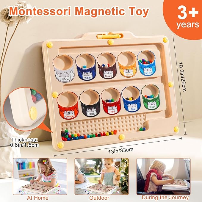 Montessori Toys for 3+ Year Old Toddlers,Double-Side Magnetic Color and Number Maze,Educational Toys for 3+ Year Old Kids,Magnetic Puzzle as 3-5 Year Old Birthday Gifts for Boys and Girls