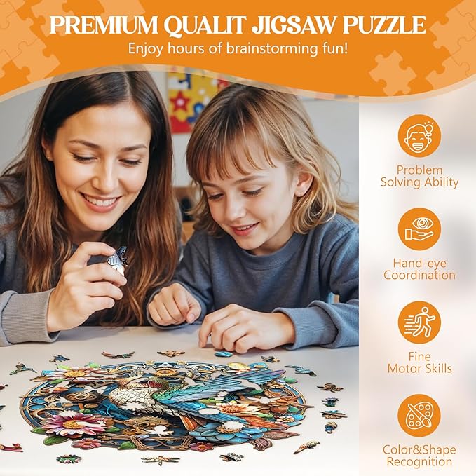 Wooden Puzzles for Adults, Wooden Jigsaw Puzzles for Adults Kids, Graceful Hummingbird-2 Unique Shaped Wood Puzzles Adult, Creative Birthday Gifts for Friends Family Game (8.5 * 8.2in 100pcs)