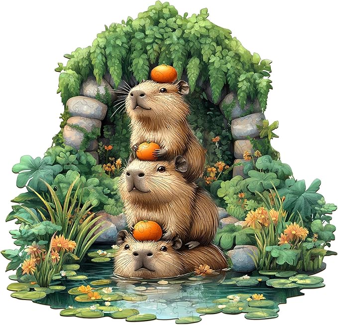 Wooden Puzzles for Adults - 100 Pieces Capybara Wooden Puzzle - Unique Animal Shape Wood Cut Puzzles - Eco-Friendly Home Office Decor (S - 8.5 * 8.1in)