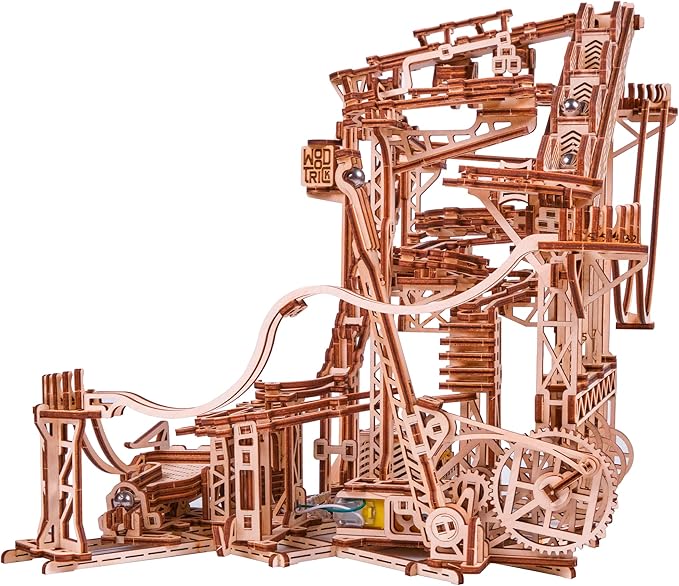 Wood Trick Wooden Marble Run Spiral Electric Motorized - Wooden 3D Puzzles for Adults to Build - 13x13 - Roller Coaster Mechanical Wooden Model Kits for Adults and Teens to Build
