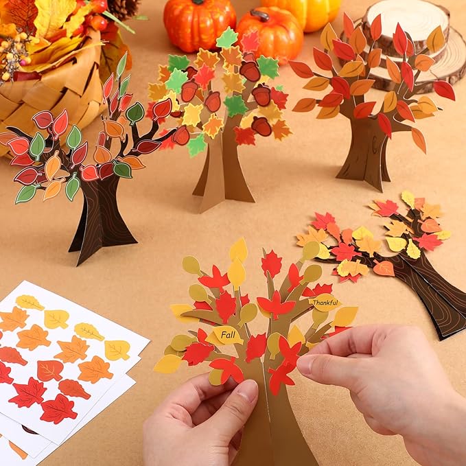 Janlaugh 30 Sets Fall Tree of Thanks Craft Kit Make Your Own DIY Thanksgiving Tree Decorations 3D Autumn Maple Leaves Thankful Craft Kit Home Fun Activities Supplies