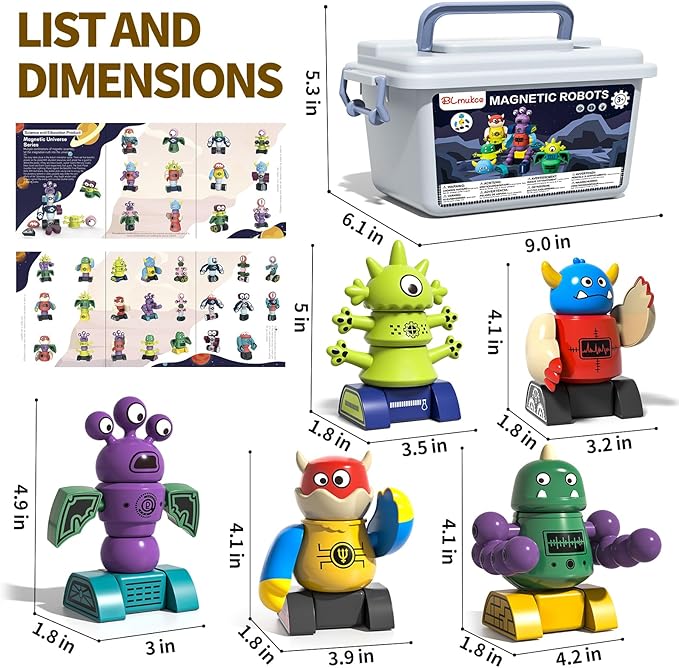 Magnetic Robot Toy for Kids 3-5, 35 PCS STEM Educational Playset with Storage Box, DIY Stacking Monster Robots, Toddler Creative Alien Toys Gift for Boys Girls (Christmas Birthday)